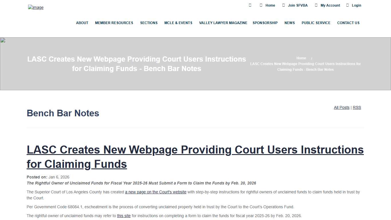 LASC Creates New Webpage Providing Court Users Instructions for Claiming Funds - Bench Bar Notes